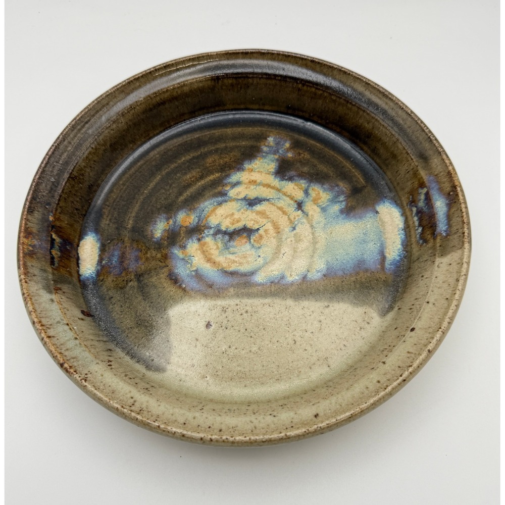 Studio Pottery Stoneware Glazed Shallow Bowl 9.5 Inch Signed Decorative